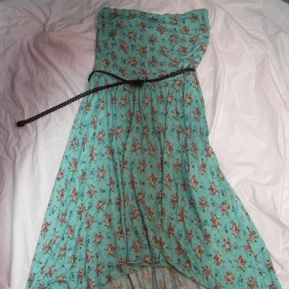 Strapless Blue Floral High-Low Dress